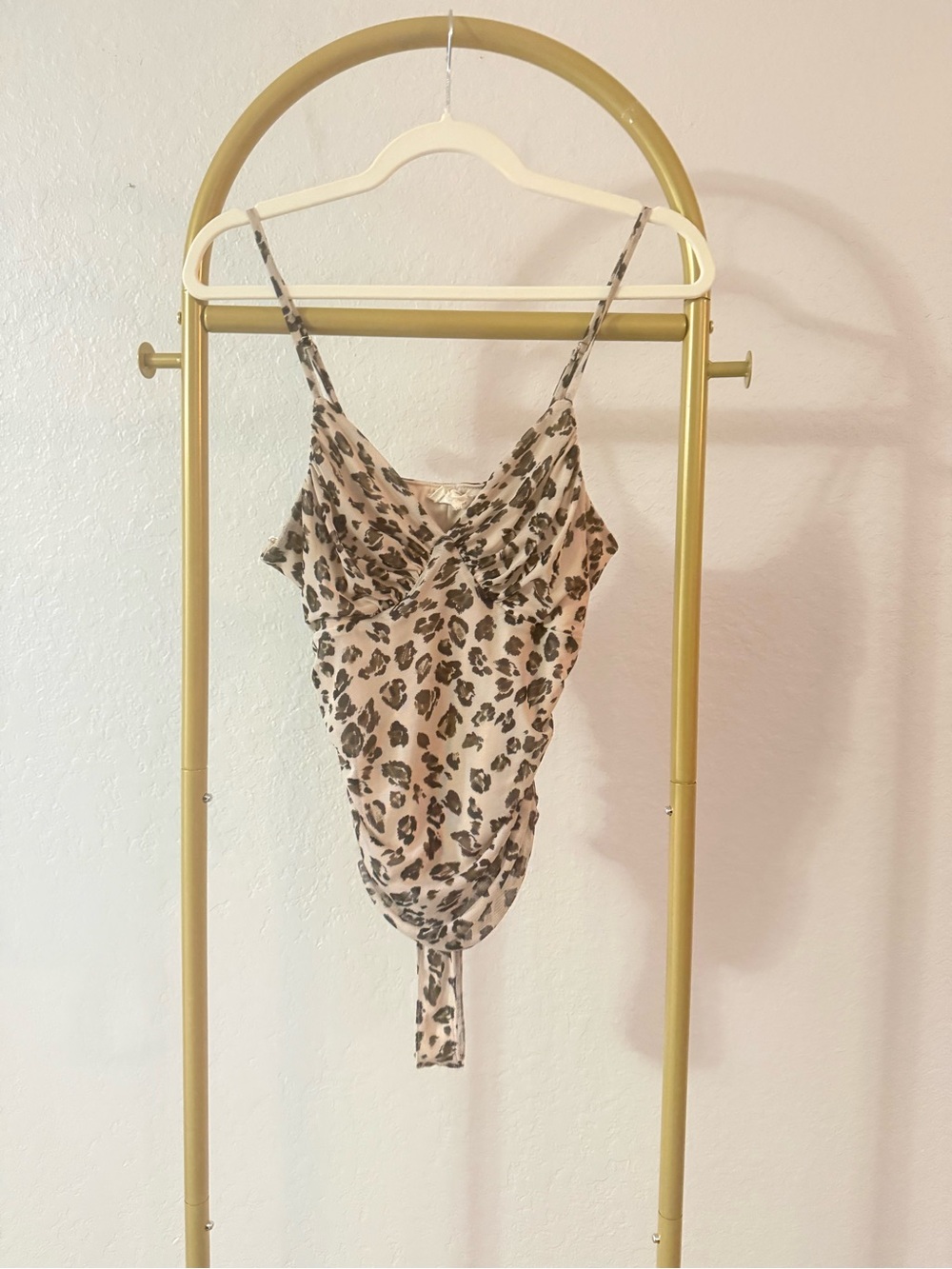 meraki Beige and Black Leopard Print Slip Bodysuit
